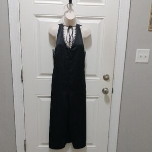 N12H Chic Black Lace-Trimmed Jumpsuit Size M